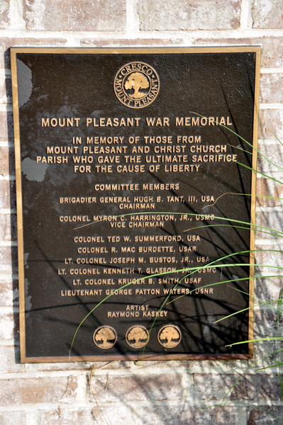 Mount Pleasant Memorial Waterfront Park plaque